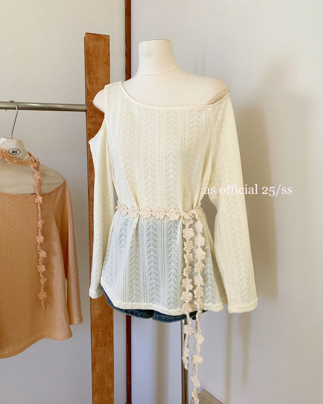 AS OFFICIAL Cutout Cold-Shoulder Knit Top with Waist Belt