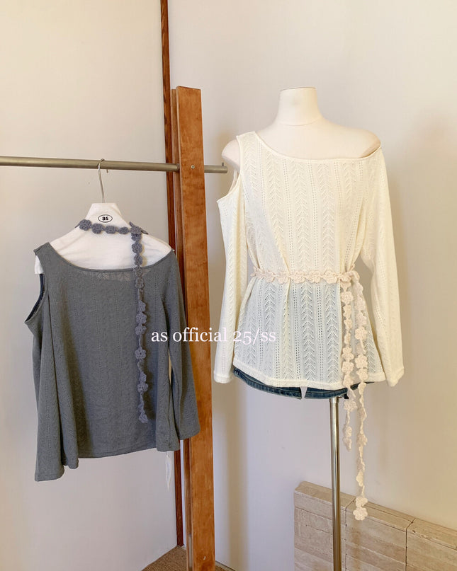 AS OFFICIAL Cutout Cold-Shoulder Knit Top with Waist Belt