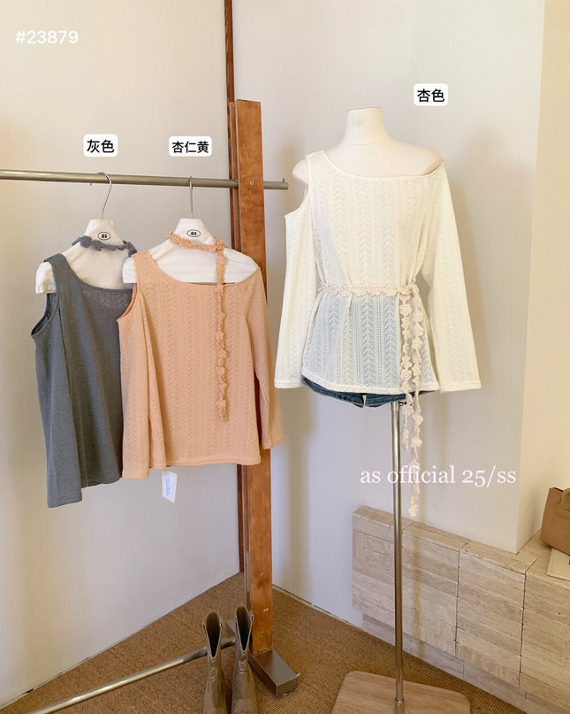 AS OFFICIAL Cutout Cold-Shoulder Knit Top with Waist Belt