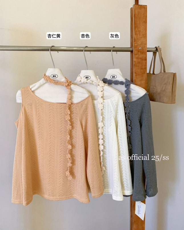 AS OFFICIAL Cutout Cold-Shoulder Knit Top with Waist Belt