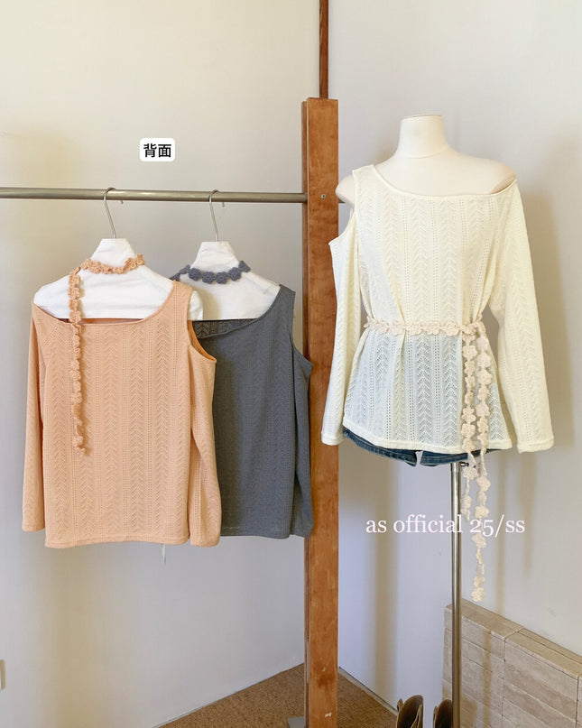 AS OFFICIAL Cutout Cold-Shoulder Knit Top with Waist Belt