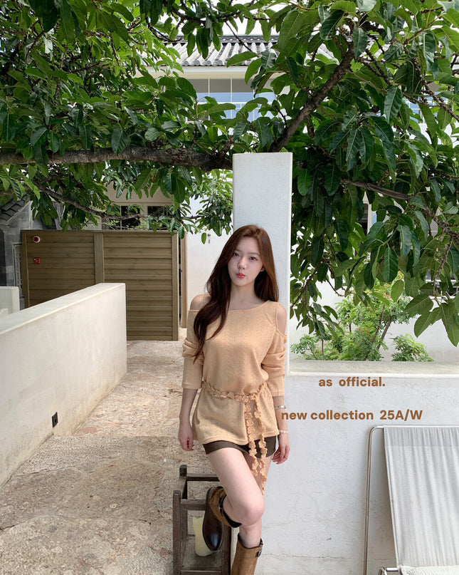 AS OFFICIAL Cutout Cold-Shoulder Knit Top with Waist Belt