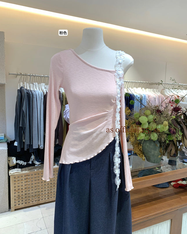 AS OFFICIAL Lace Floral Ribbon Off-Shoulder Top