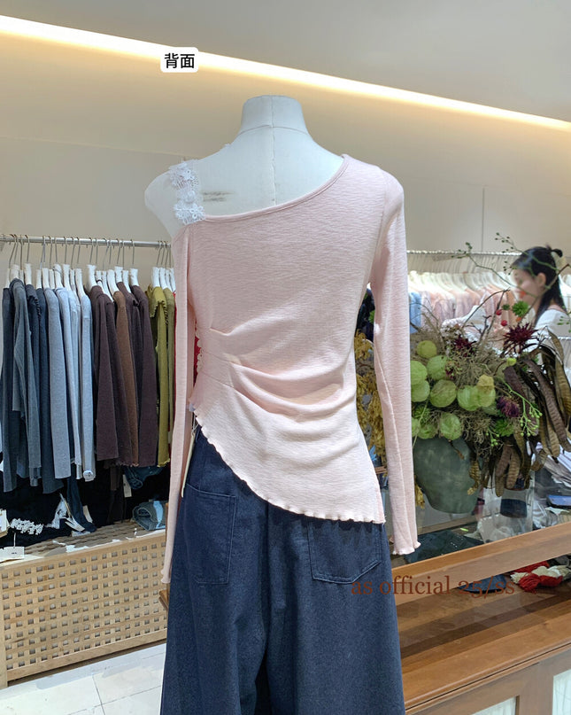 AS OFFICIAL Lace Floral Ribbon Off-Shoulder Top