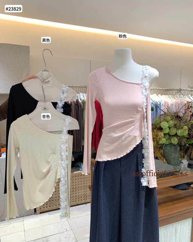 AS OFFICIAL Lace Floral Ribbon Off-Shoulder Top