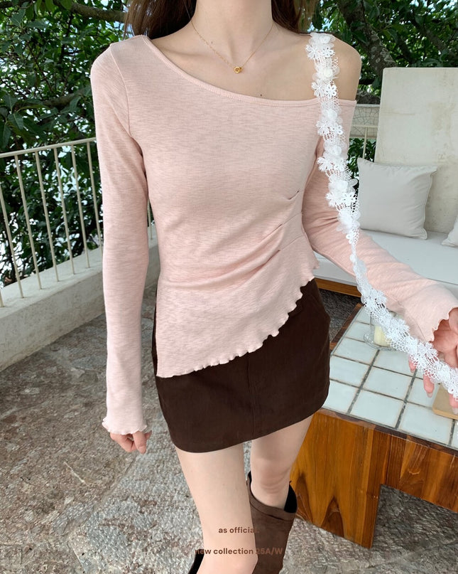 AS OFFICIAL Lace Floral Ribbon Off-Shoulder Top