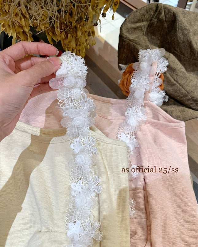 AS OFFICIAL Lace Floral Ribbon Off-Shoulder Top