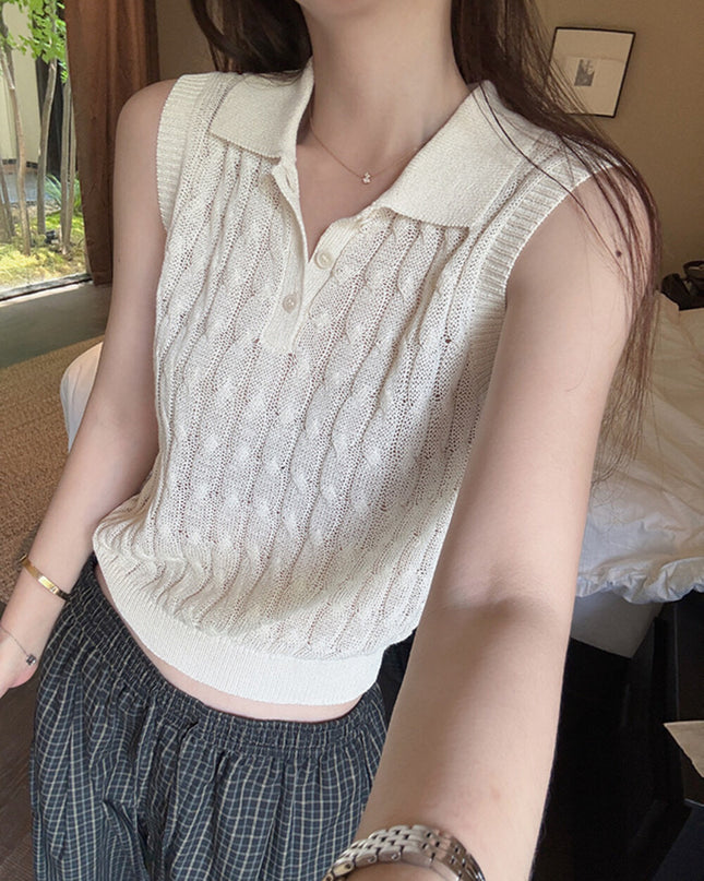 Y.JIA Cable Knit Polo Top + Vintage Plaid Casual Pants Set