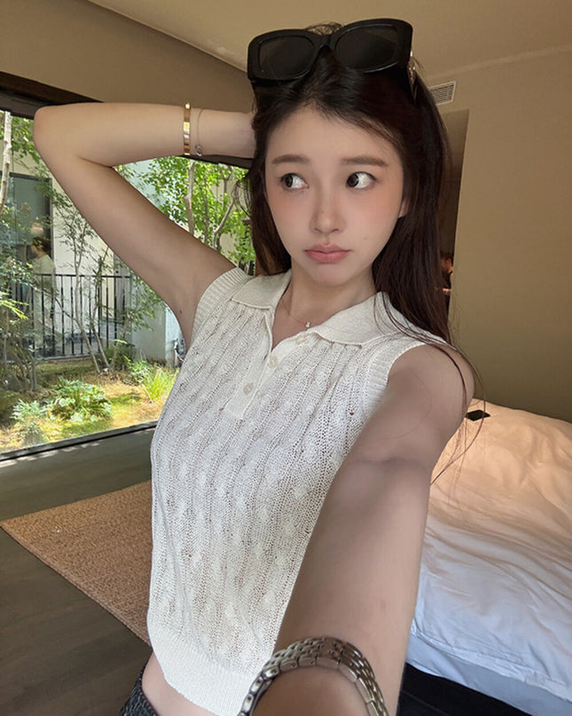 Y.JIA Cable Knit Polo Top + Vintage Plaid Casual Pants Set