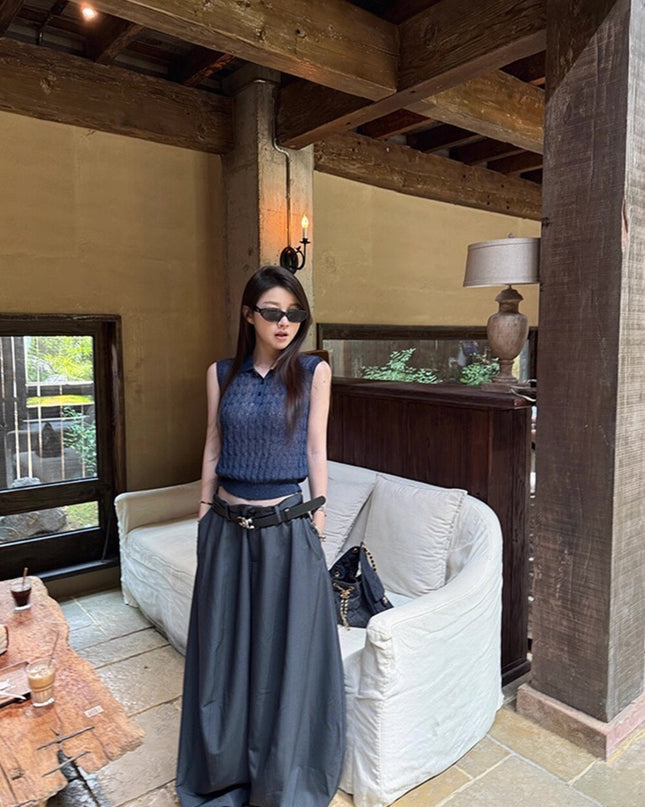 Y.JIA Cable Knit Polo Vest + Relaxed Balloon Trouser Set