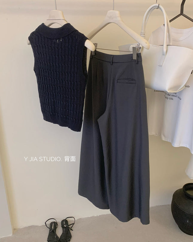 Y.JIA Cable Knit Polo Vest + Relaxed Balloon Trouser Set