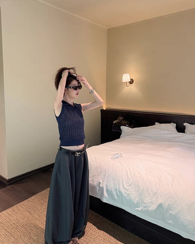 Y.JIA Cable Knit Polo Vest + Relaxed Balloon Trouser Set