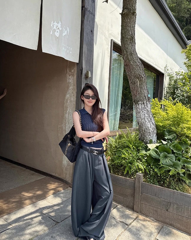 Y.JIA Cable Knit Polo Vest + Relaxed Balloon Trouser Set