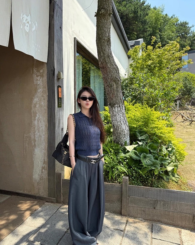 Y.JIA Cable Knit Polo Vest + Relaxed Balloon Trouser Set