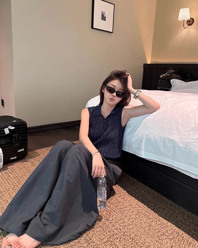 Y.JIA Cable Knit Polo Vest + Relaxed Balloon Trouser Set
