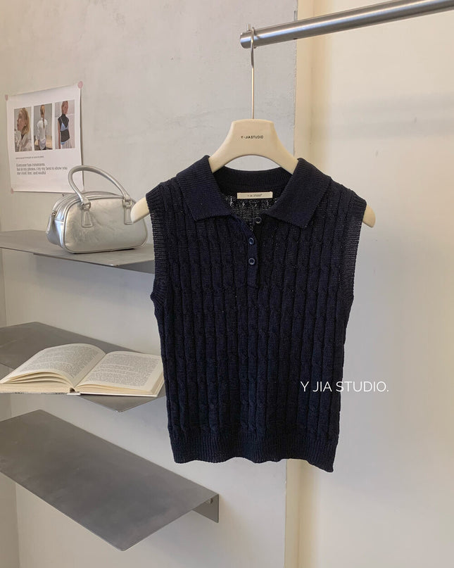 Y.JIA Cable Knit Polo Vest + Relaxed Balloon Trouser Set