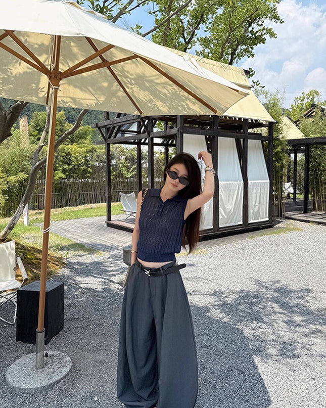 Y.JIA Cable Knit Polo Vest + Relaxed Balloon Trouser Set