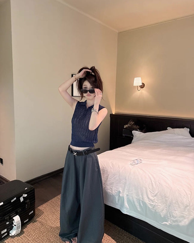 Y.JIA Cable Knit Polo Vest + Relaxed Balloon Trouser Set