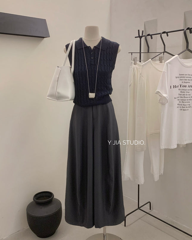 Y.JIA Cable Knit Polo Vest + Relaxed Balloon Trouser Set