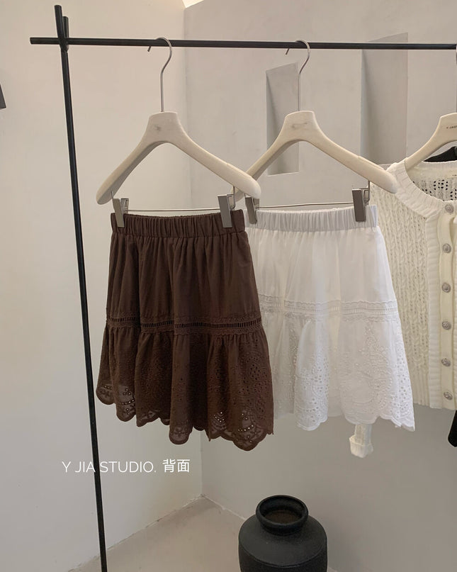 Y.JIA Vintage Lace Trim High-Waist A-Line Skirt