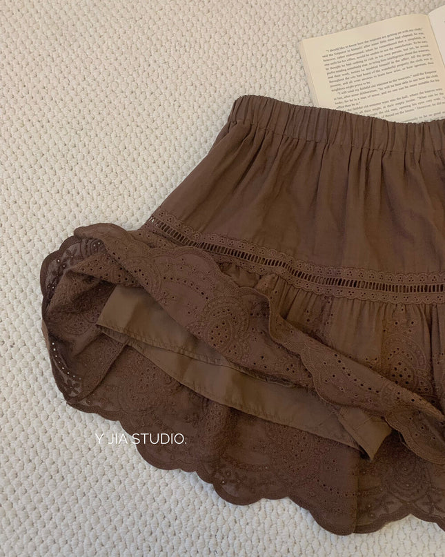 Y.JIA Vintage Lace Trim High-Waist A-Line Skirt