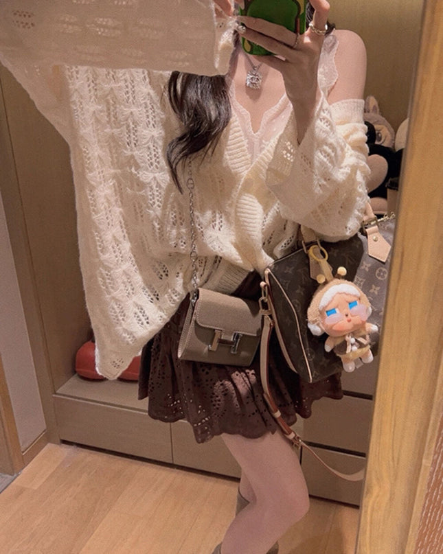 Y.JIA Vintage Lace Trim High-Waist A-Line Skirt