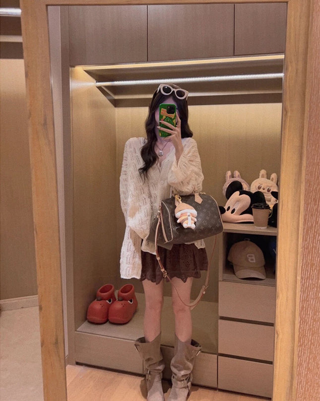 Y.JIA Vintage Lace Trim High-Waist A-Line Skirt