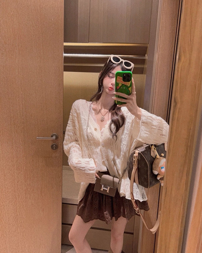 Y.JIA Vintage Lace Trim High-Waist A-Line Skirt