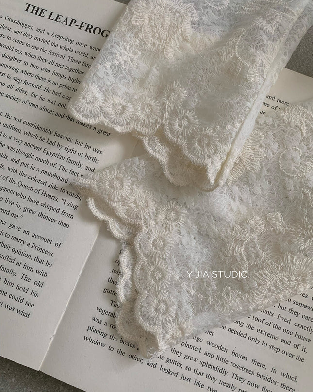 Y.JIA Sheer Lace V-Neck Tie-Front Long Sleeve Top