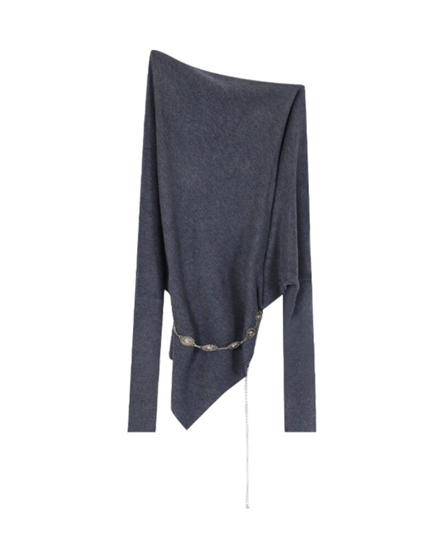 AIXILI Asymmetrical Off-Shoulder Knit Sweater with Waist Tie (wool)