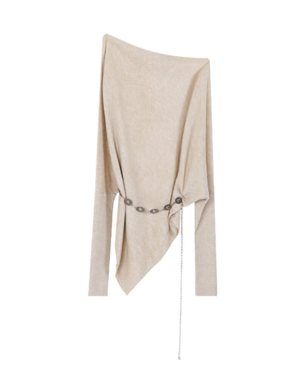 AIXILI Asymmetrical Off-Shoulder Knit Sweater with Waist Tie (wool)