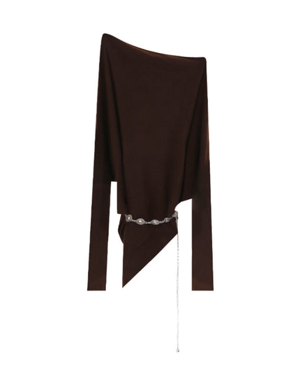 AIXILI Asymmetrical Off-Shoulder Knit Sweater with Waist Tie (wool)