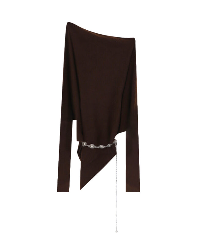 AIXILI Asymmetrical Off-Shoulder Knit Sweater with Waist Tie (wool)