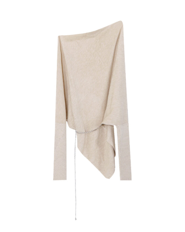 AIXILI Asymmetrical Off-Shoulder Knit Sweater with Waist Tie (wool)