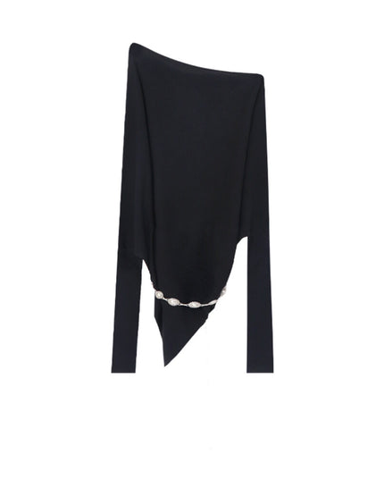 AIXILI Asymmetrical Off-Shoulder Knit Sweater with Waist Tie (wool)