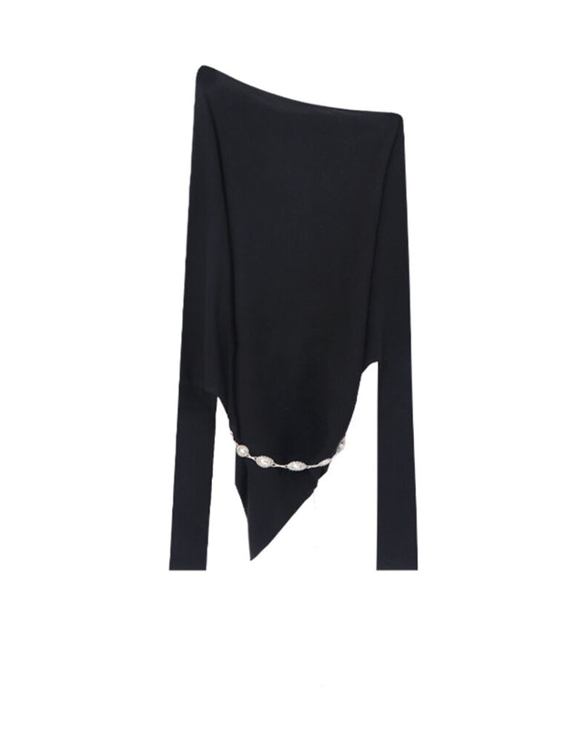 AIXILI Asymmetrical Off-Shoulder Knit Sweater with Waist Tie (wool)