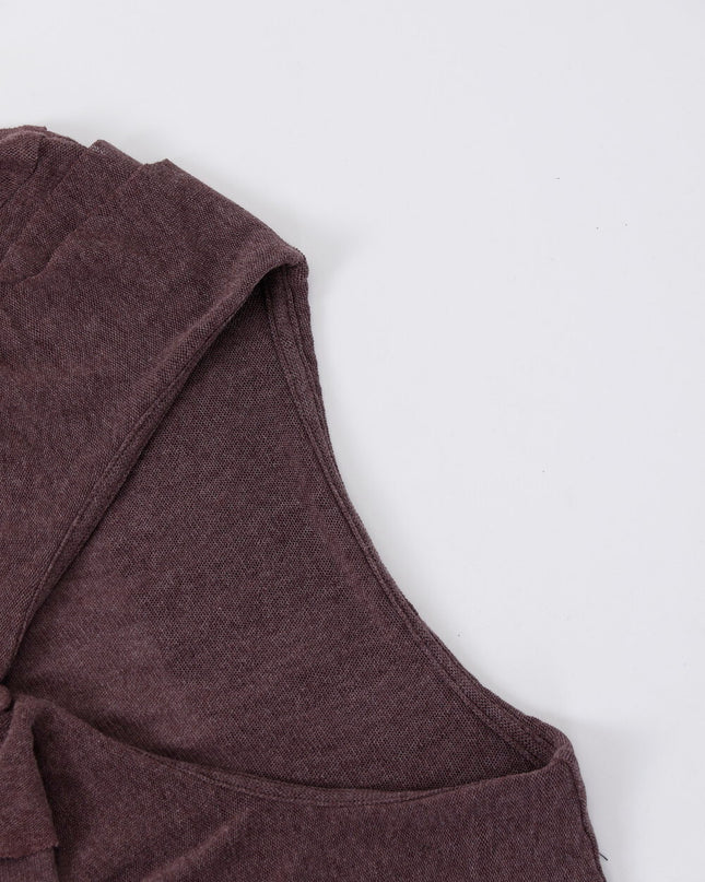 AIXILI V-Neck Asymmetrical Ruffle Sheer Knit Top
