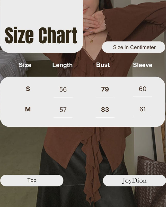 AIXILI V-Neck Asymmetrical Ruffle Sheer Knit Top