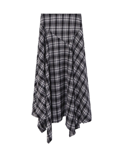 AIXILI Vintage Plaid Asymmetrical Patchwork A-Line Skirt