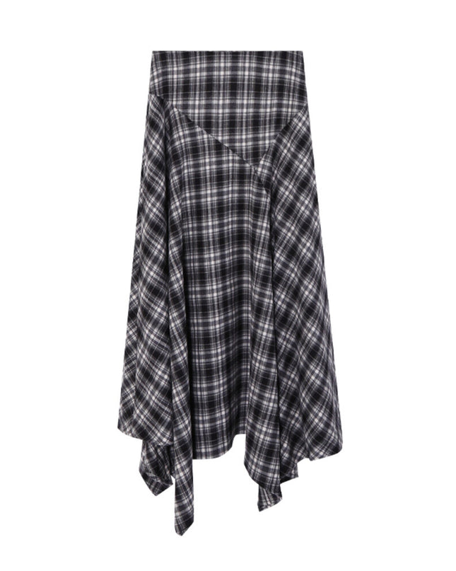 AIXILI Vintage Plaid Asymmetrical Patchwork A-Line Skirt
