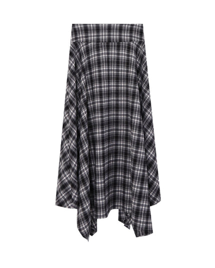 AIXILI Vintage Plaid Asymmetrical Patchwork A-Line Skirt