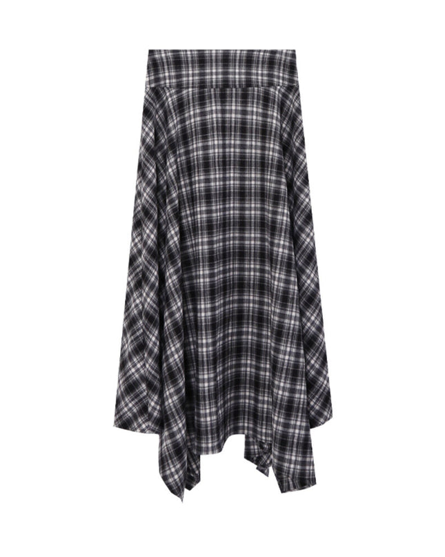 AIXILI Vintage Plaid Asymmetrical Patchwork A-Line Skirt