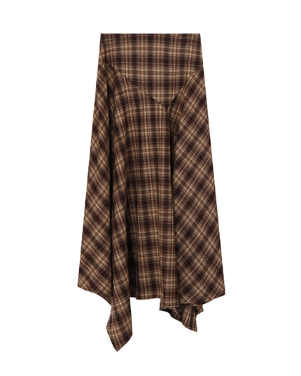 AIXILI Vintage Plaid Asymmetrical Patchwork A-Line Skirt
