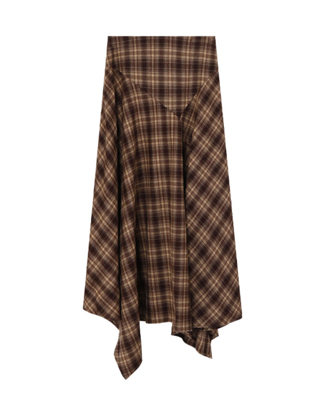AIXILI Vintage Plaid Asymmetrical Patchwork A-Line Skirt
