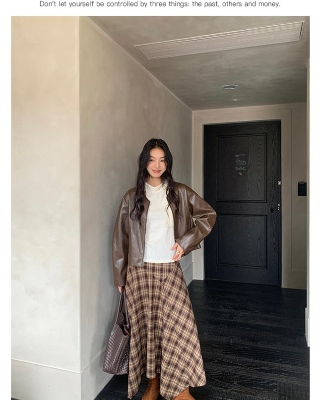 AIXILI Vintage Plaid Asymmetrical Patchwork A-Line Skirt
