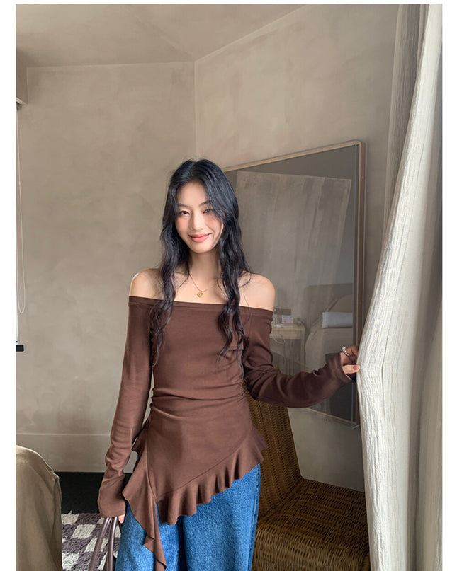 AIXILI Asymmetrical Hem Slim-Fit Knit Top