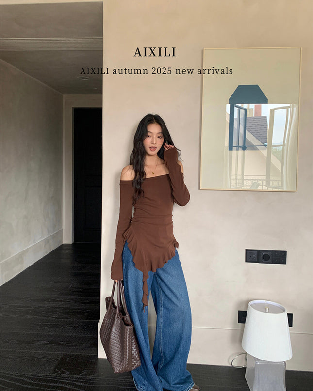 AIXILI Asymmetrical Hem Slim-Fit Knit Top