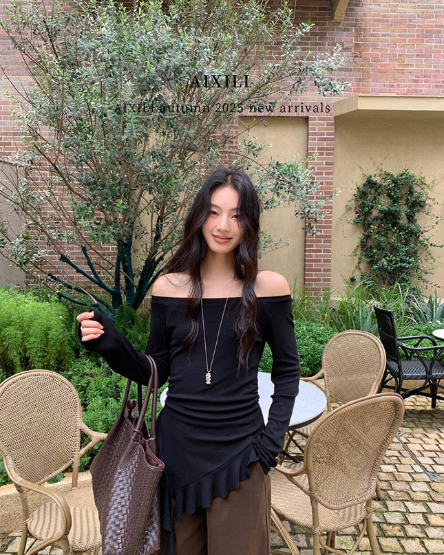 AIXILI Asymmetrical Hem Slim-Fit Knit Top