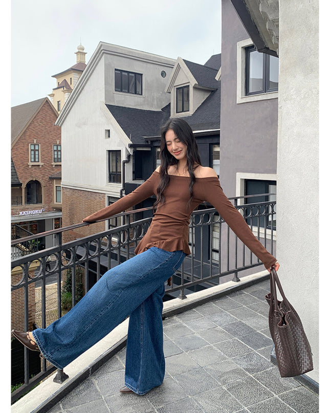 AIXILI Asymmetrical Hem Slim-Fit Knit Top
