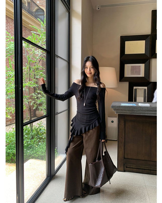 AIXILI Asymmetrical Hem Slim-Fit Knit Top